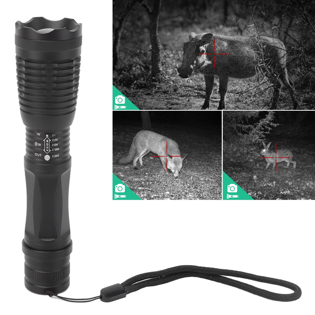 IR Flashlight Aluminum Alloy 850nm Portable Night Vision Zoom Flashlight Fit for Outdoor Hunting