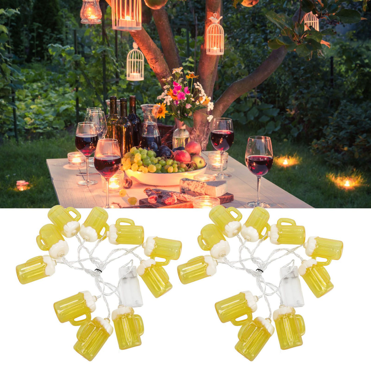 2pcs Beer String Lights 6.5ft 10LED Holiday Party Decorative String Lights for Indoor Outdoor