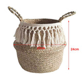 Natural Seagrass Storage Basket Foldable Woven Laundry Basket Handmade Straw Basket - Front View