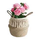 Natural Seagrass Storage Basket Foldable Woven Laundry Basket Handmade Straw Basket