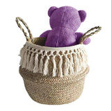 Natural Seagrass Storage Basket Foldable Woven Laundry Basket Handmade Straw Basket