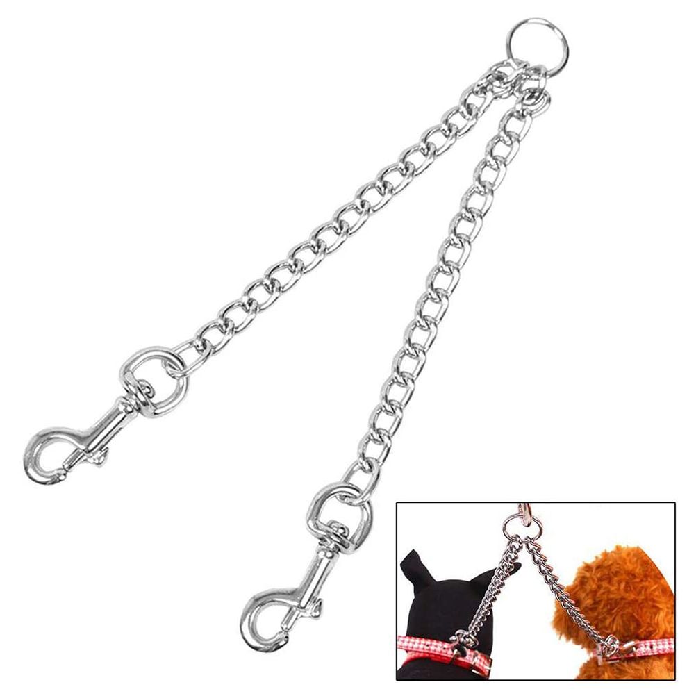 1 pcs Pets Double Head Dog Leash Aluminum Alloy Twin Lead Traction Belt Pets Chains for Walking Two Dogs（40cm）