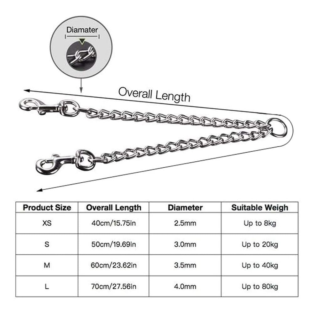1 pcs Pets Double Head Dog Leash Aluminum Alloy Twin Lead Traction Belt Pets Chains for Walking Two Dogs（40cm）