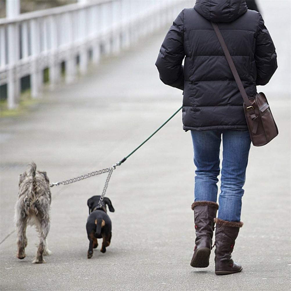 1 pcs Pets Double Head Dog Leash Aluminum Alloy Twin Lead Traction Belt Pets Chains for Walking Two Dogs（40cm）