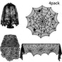 4PCS Halloween Tablecloth Bat Spider Webst Lace Cloth and Lamps Cover Halloween Decoration