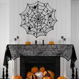4PCS Halloween Tablecloth Bat Spider Webst Lace Cloth and Lamps Cover Halloween Decoration