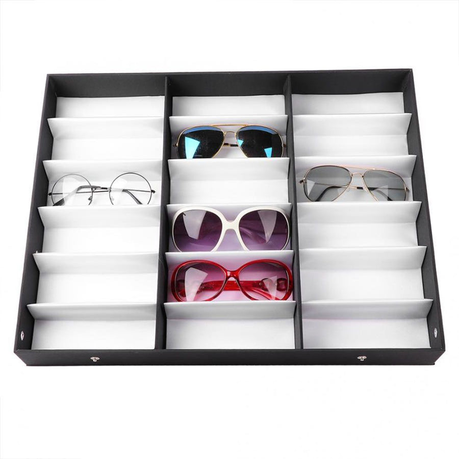 18 Grids PU Leather Eyeglass Glass Display Storage Cases Folding Cover Sunglasses Box Organizer Holder