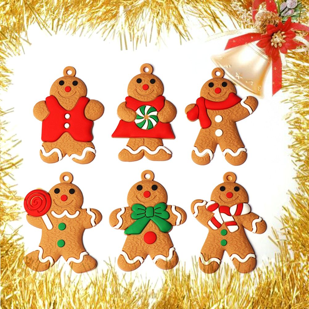 6PCS Gingerbread Man Ornaments Traditional Gingerbread Man Doll Hanging Christmas Tree Ornament Holiday Decorations