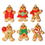 6PCS Gingerbread Man Ornaments Traditional Gingerbread Man Doll Hanging Christmas Tree Ornament Holiday Decorations - Top-Down View