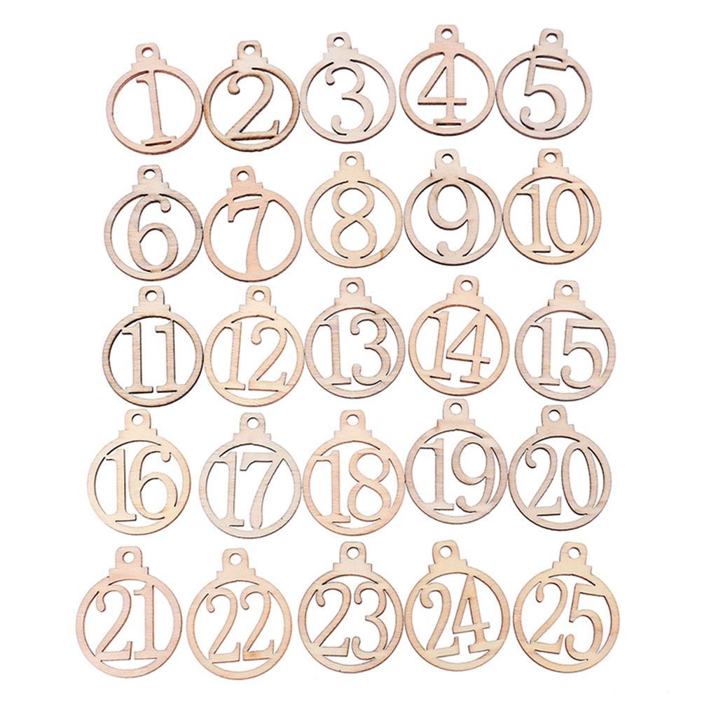 25pcs Christmas Calendar Tags 1-25 Wooden Christmas Advent Calendar Gift Tags Home Party Christmas Advent Calendar