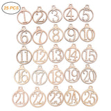 25pcs Christmas Calendar Tags 1-25 Wooden Christmas Advent Calendar Gift Tags Home Party Christmas Advent Calendar