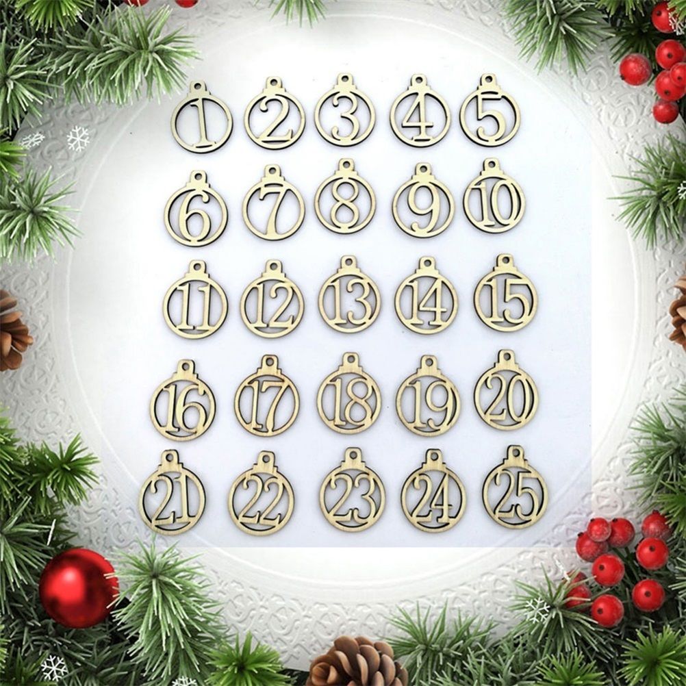 25pcs Christmas Calendar Tags 1-25 Wooden Christmas Advent Calendar Gift Tags Home Party Christmas Advent Calendar