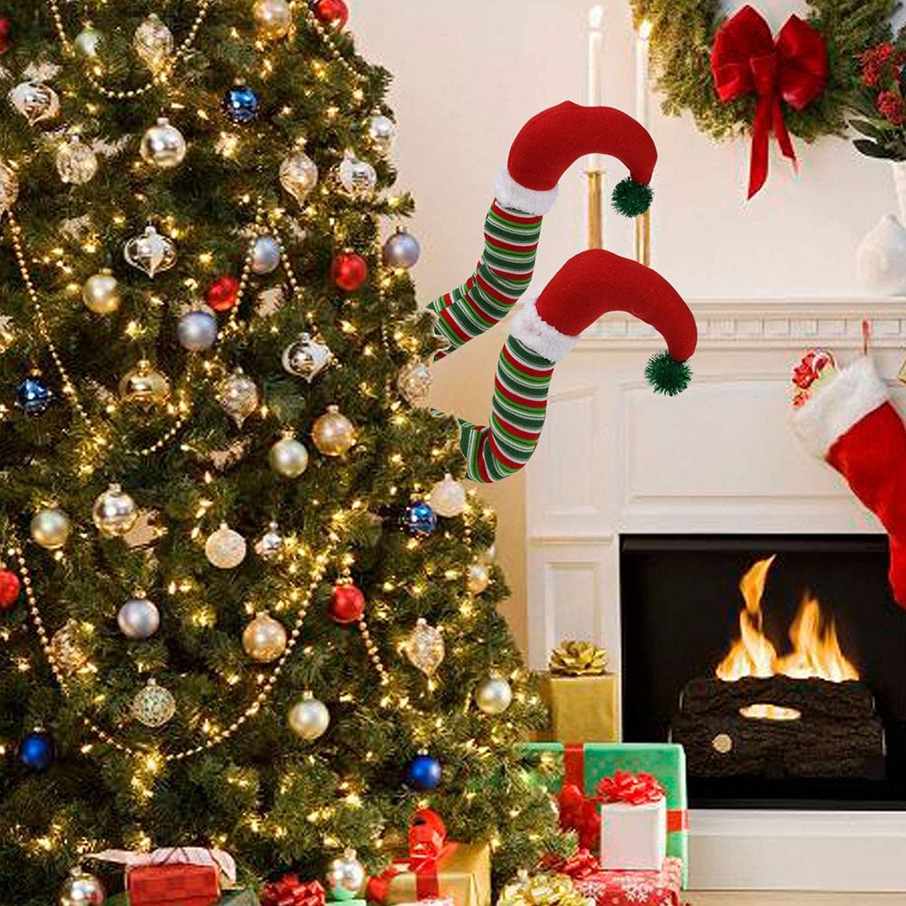 Christmas Santa Elf Legs Plush Stuffed Feet with Shoes Christmas Tree Decorative Ornament Christmas Decoration