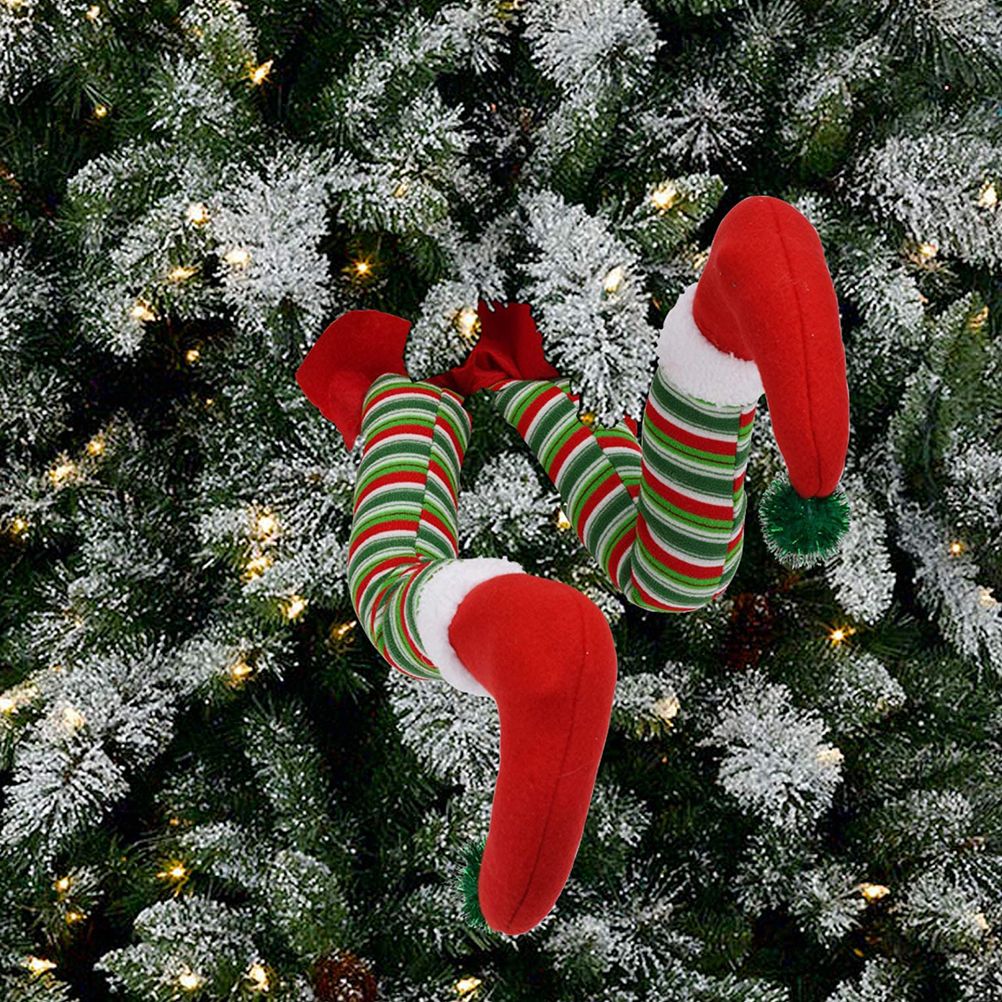Christmas Santa Elf Legs Plush Stuffed Feet with Shoes Christmas Tree Decorative Ornament Christmas Decoration