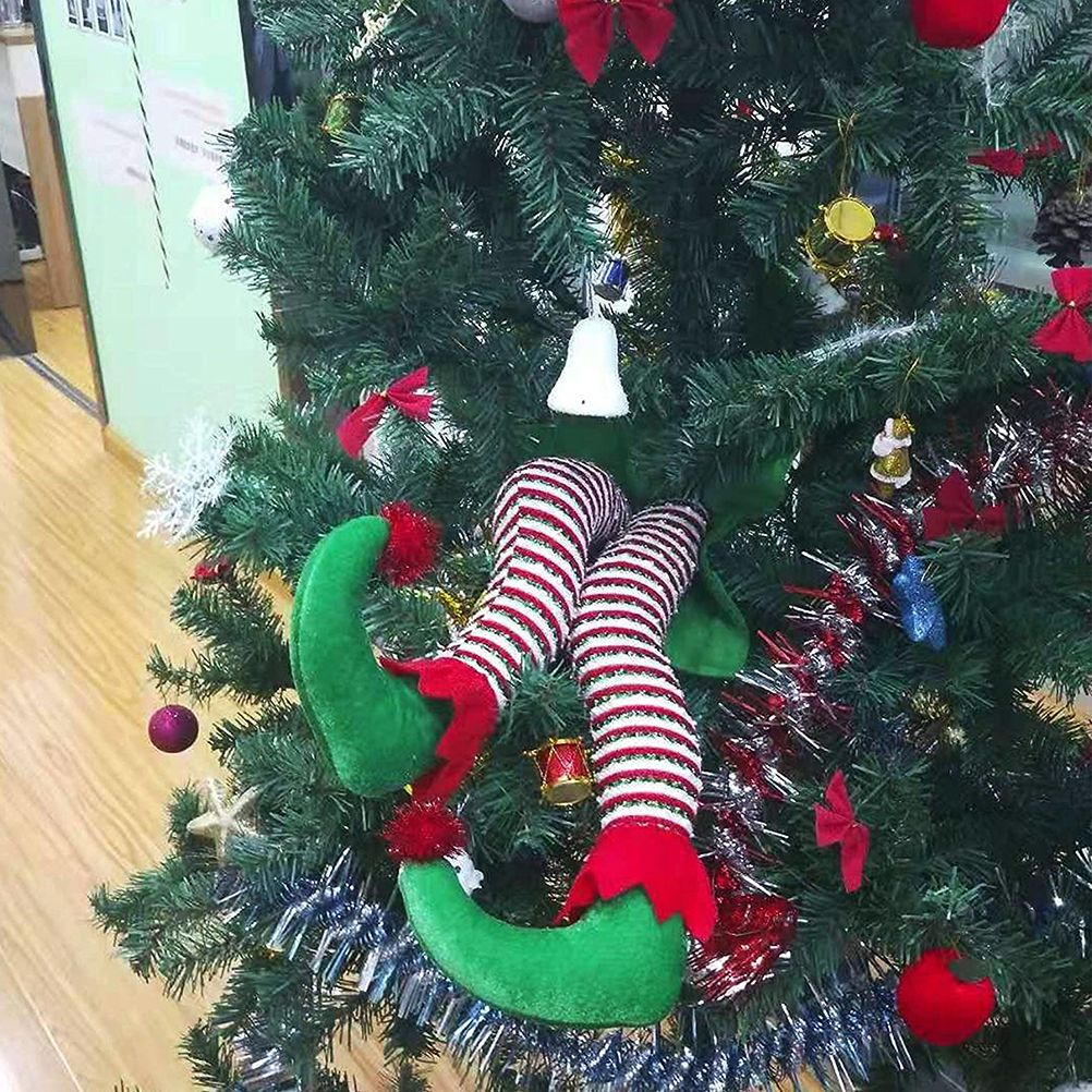 Christmas Santa Elf Legs Plush Stuffed Feet with Shoes Christmas Tree Decorative Ornament Christmas Decoration