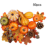 50pcs Halloween Decor Props Artificial Mini Pumpkin Berries Maple Leaf DIY Craft for Halloween Party Decoration