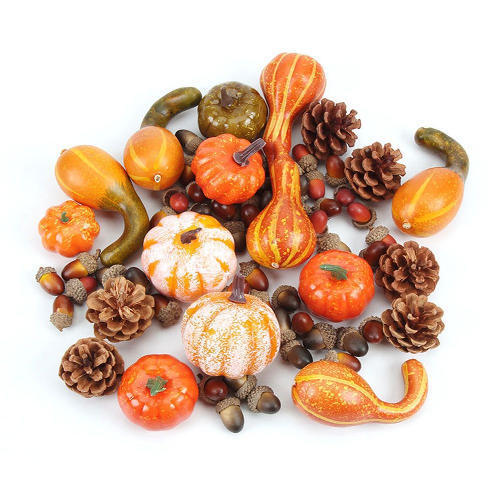 50pcs Halloween Decor Props Artificial Mini Pumpkin Berries Maple Leaf DIY Craft for Halloween Party Decoration
