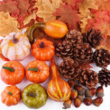 50pcs Halloween Decor Props Artificial Mini Pumpkin Berries Maple Leaf DIY Craft for Halloween Party Decoration