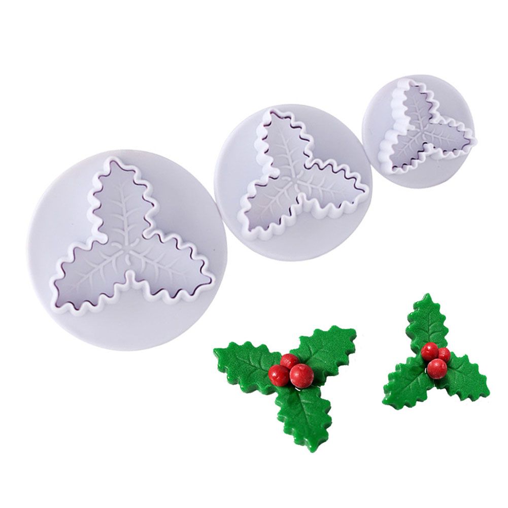 Christmas Holly Leaf Plunger Cutter Holly Leaves Fondant Mold Cutter Christmas Party Cake Cupcake Decorating Baking Tools