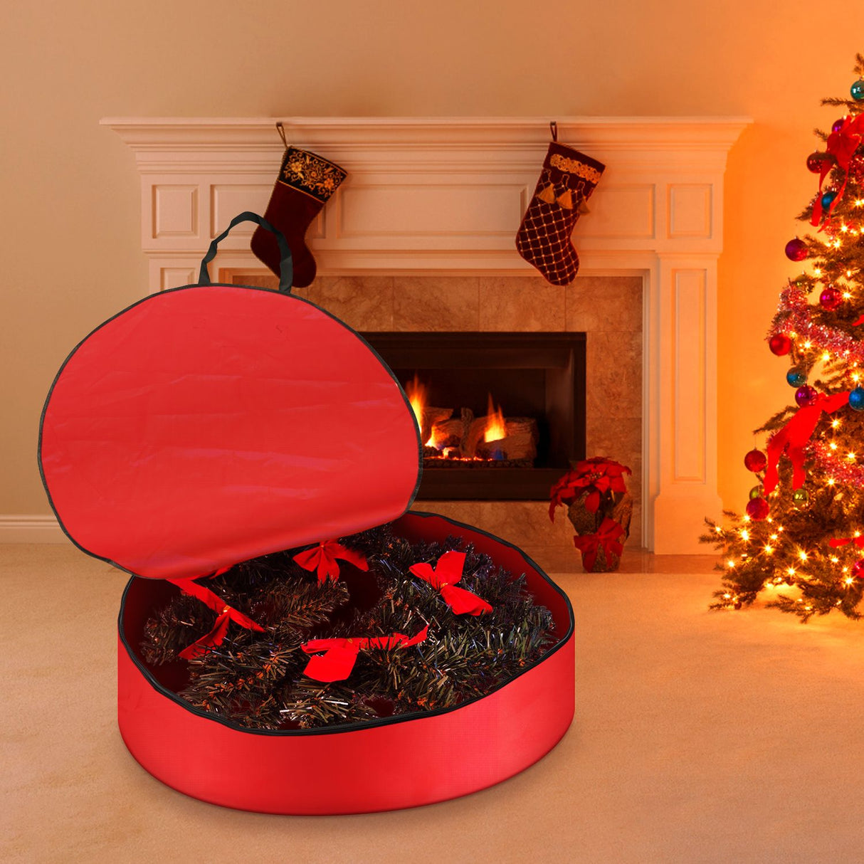 91x20cm Household Christmas Wreath Storage Bag with Handle Waterproof Dustproof Xmas Wreath Organizer