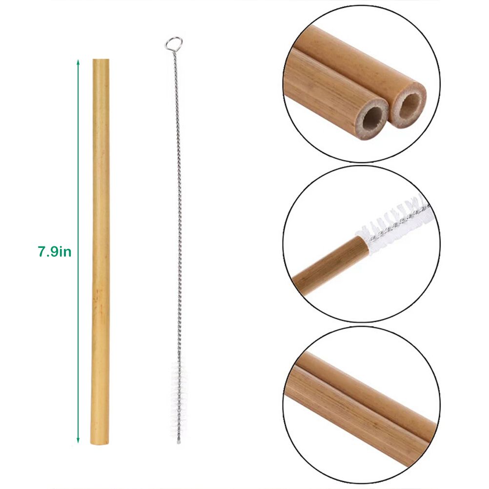10pcs/set Bamboo Drinking Straws Reusable Eco Friendly Kitchen with Clean Brush