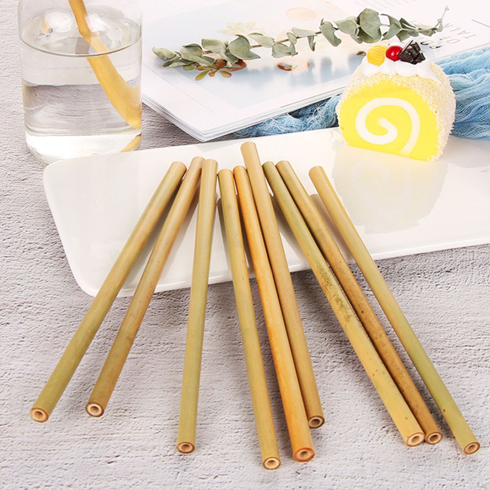 10pcs/set Bamboo Drinking Straws Reusable Eco Friendly Kitchen with Clean Brush
