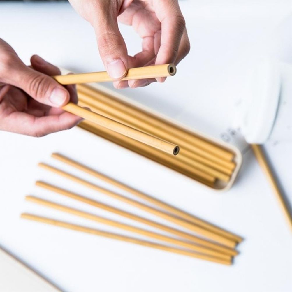 10pcs/set Bamboo Drinking Straws Reusable Eco Friendly Kitchen with Clean Brush