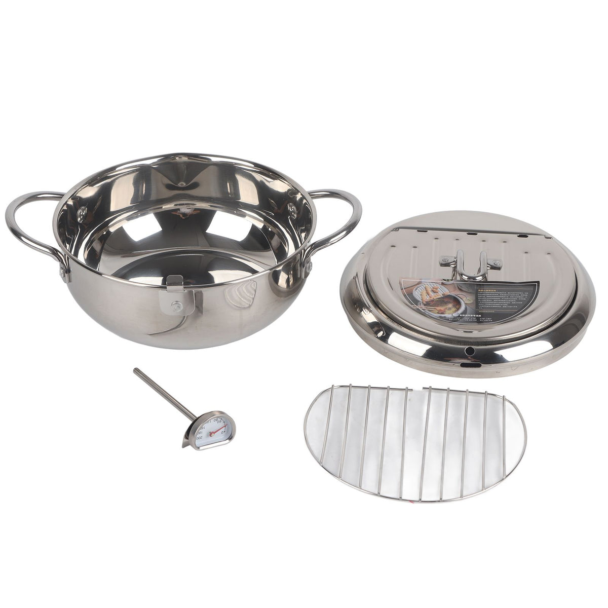 Stainless Steel Deep Frying Pan Japanese Tempura Fryer with Thermometer Control Non Stick Frying Pan for Kitchen