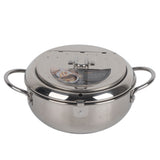 Stainless Steel Deep Frying Pan Japanese Tempura Fryer with Thermometer Control Non Stick Frying Pan for Kitchen - Low Angle