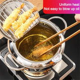 Stainless Steel Deep Frying Pan Japanese Tempura Fryer with Thermometer Control Non Stick Frying Pan for Kitchen