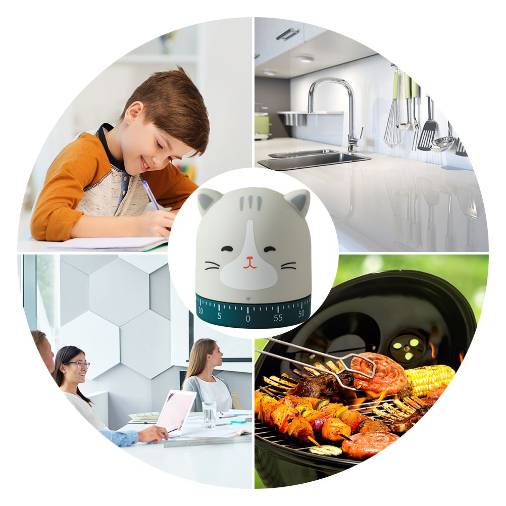 Cute Cat Timer Kitchen 60 Minutes Timer 360 Degree Rotating Timer for Baking and Boiling