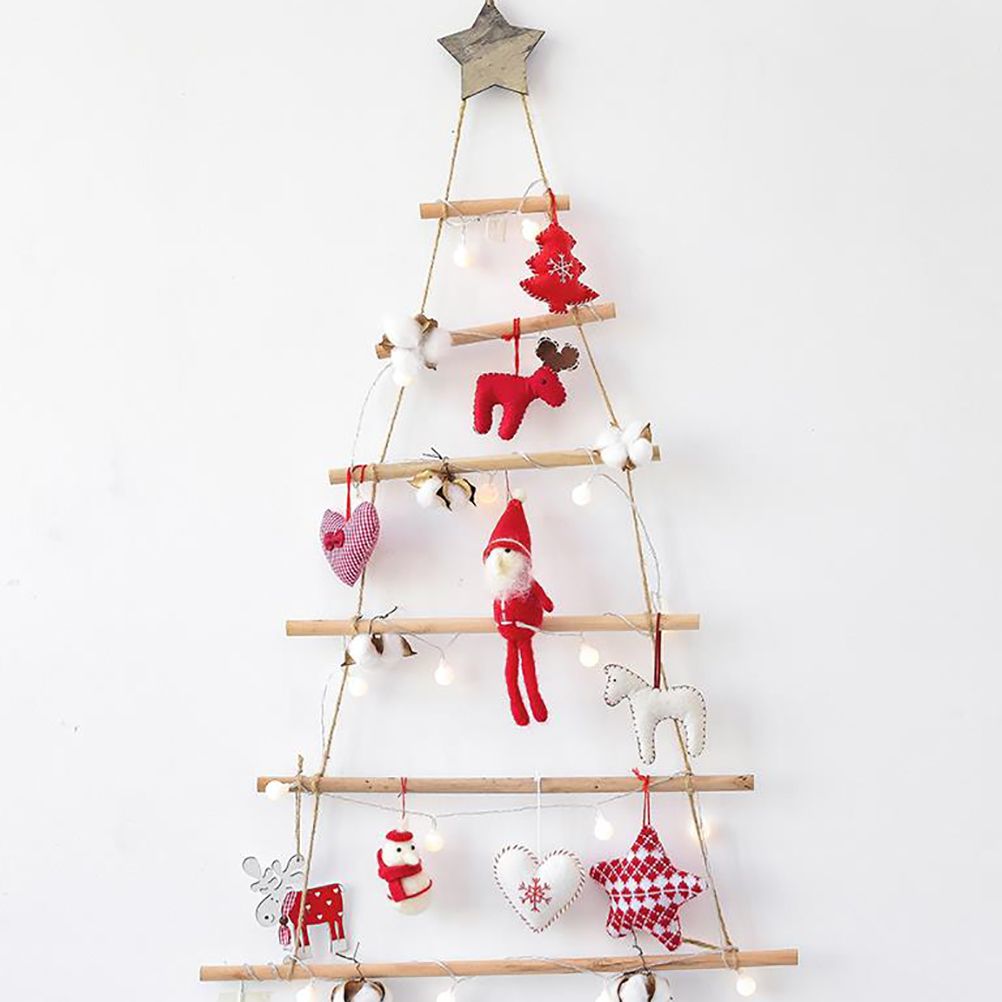 Wooden Hanging Ornaments with Star and Rope Decoration for Wall Christmas Tree