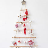 Wooden Hanging Ornaments with Star and Rope Decoration for Wall Christmas Tree - Top-Down View