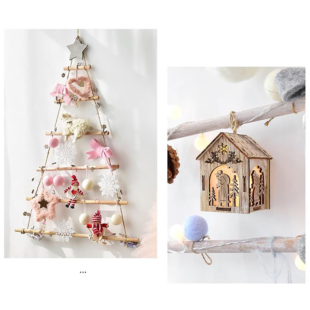 Wooden Hanging Ornaments with Star and Rope Decoration for Wall Christmas Tree