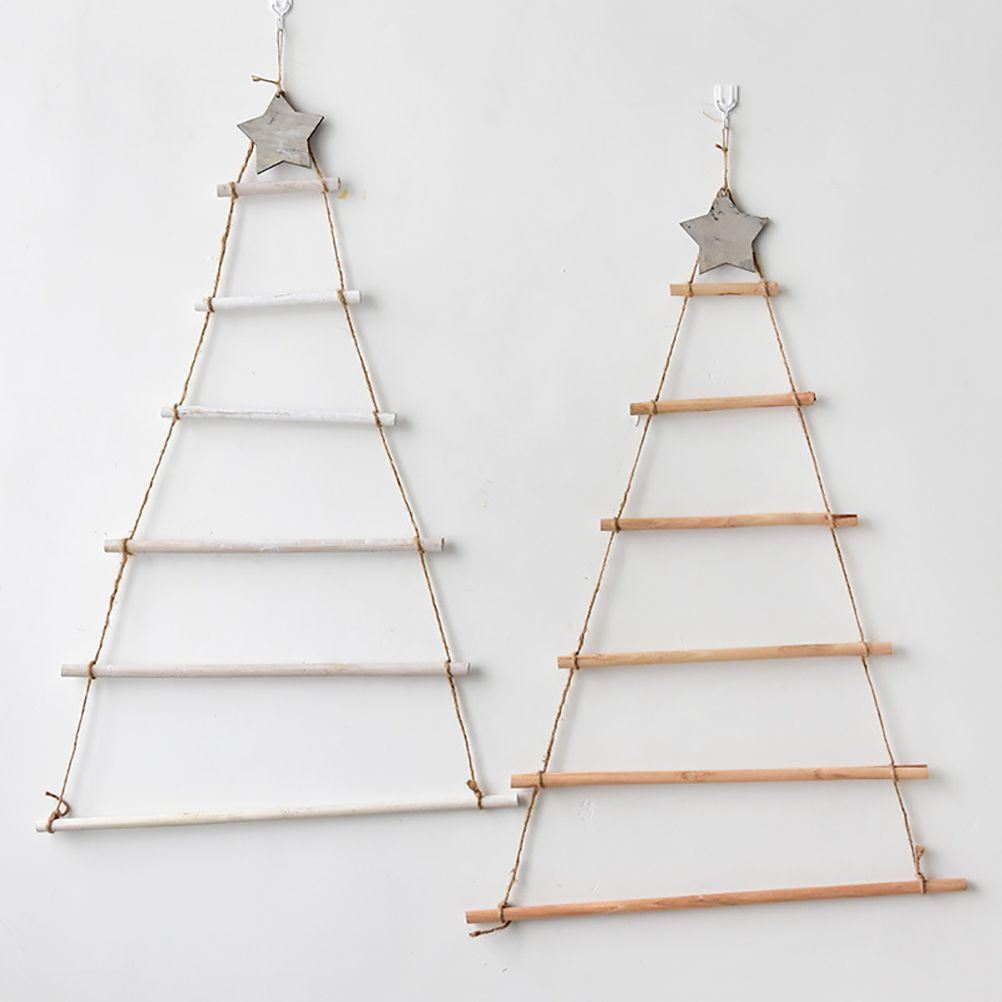 Wooden Hanging Ornaments with Star and Rope Decoration for Wall Christmas Tree