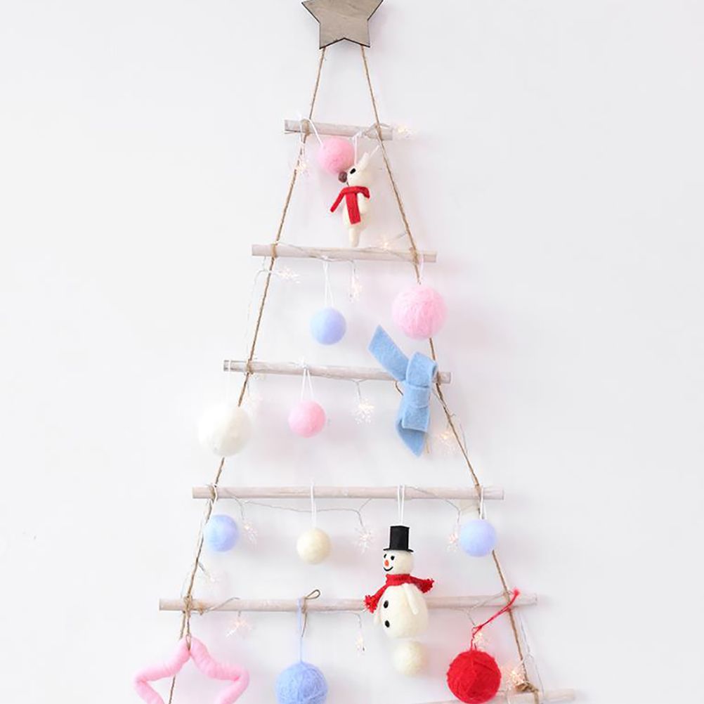 Wooden Hanging Ornaments with Star and Rope Decoration for Wall Christmas Tree