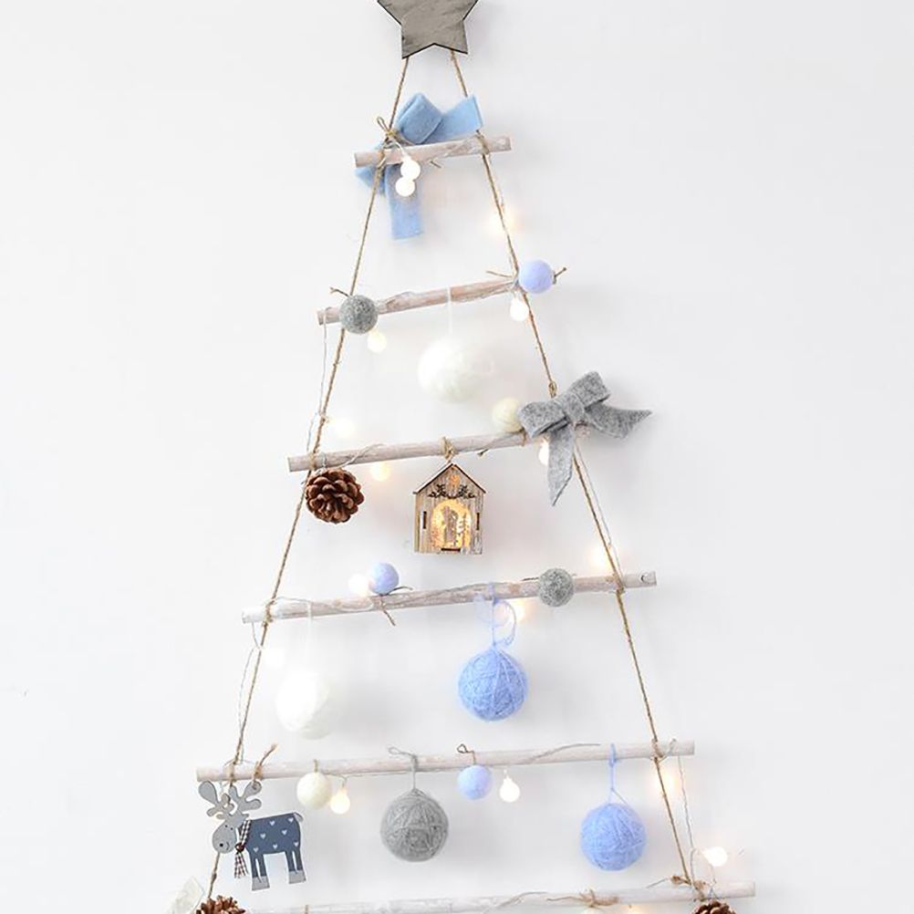 Wooden Hanging Ornaments with Star and Rope Decoration for Wall Christmas Tree