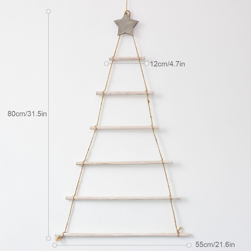 Wooden Hanging Ornaments with Star and Rope Decoration for Wall Christmas Tree