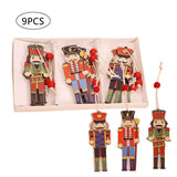 9Pcs Christmas Walnut Soldier Wooden Pendant Colorful Printed Wooden Pendant Christmas Tree Holiday Party Decorations