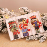9Pcs Christmas Walnut Soldier Wooden Pendant Colorful Printed Wooden Pendant Christmas Tree Holiday Party Decorations