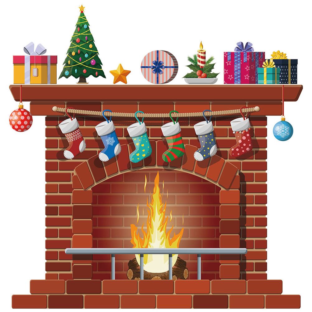 Christmas Fireplace Wall Decals DIY Home Decor Living Room Sticker Bedroom Decoration Nursery Wallpaper
