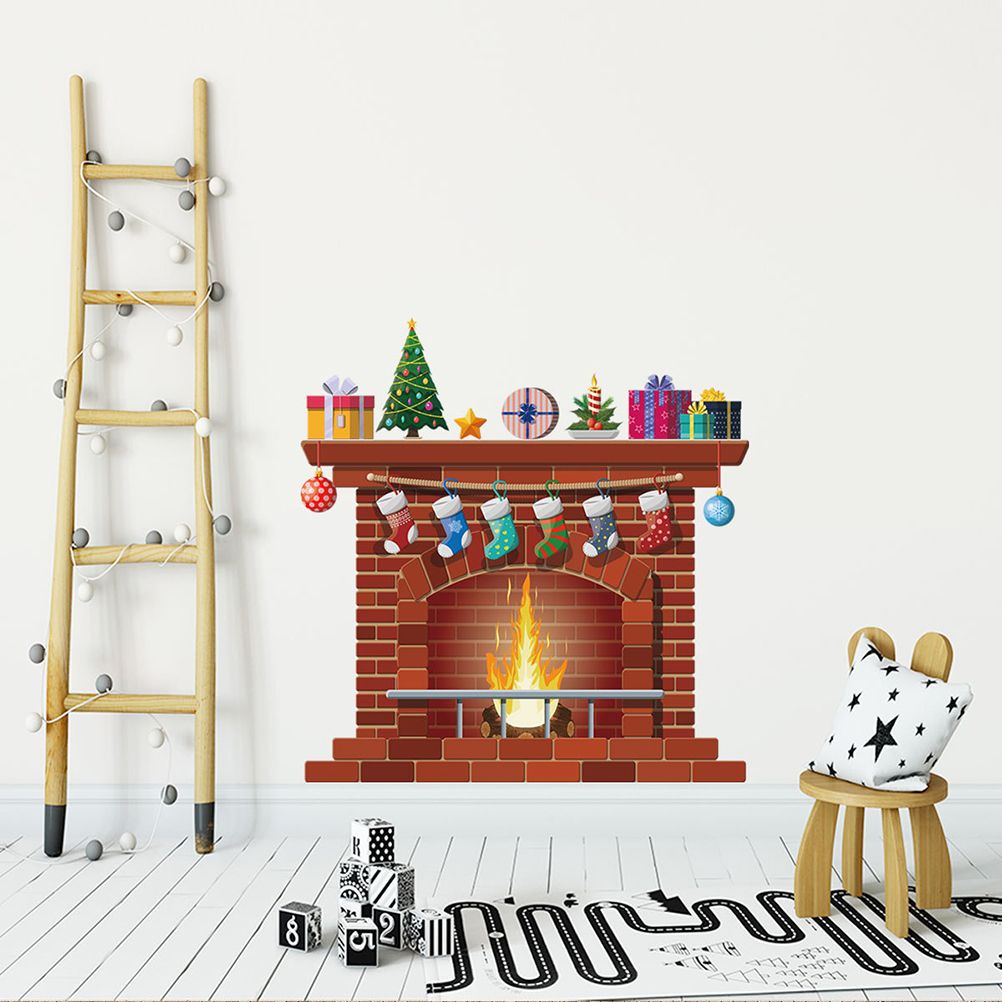 Christmas Fireplace Wall Decals DIY Home Decor Living Room Sticker Bedroom Decoration Nursery Wallpaper