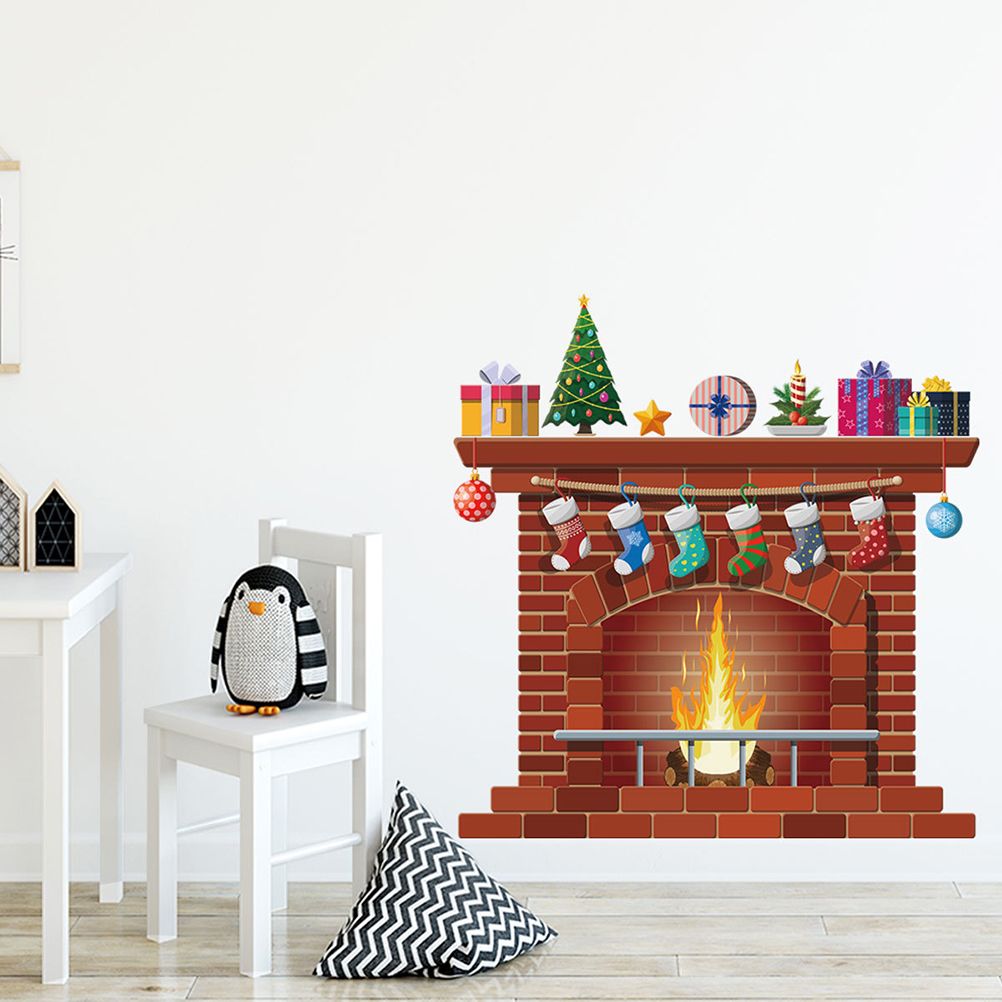 Christmas Fireplace Wall Decals DIY Home Decor Living Room Sticker Bedroom Decoration Nursery Wallpaper