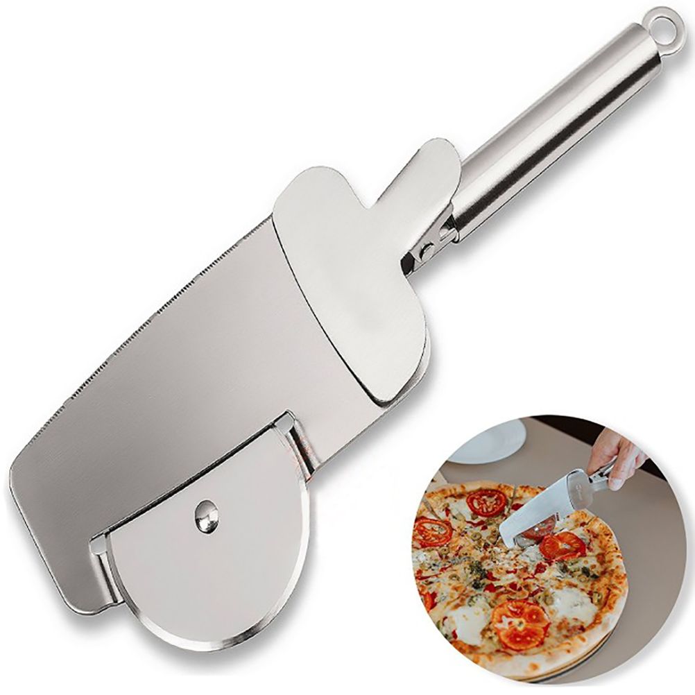 3 in 1 Pizza Cutter Wheel Serrated Edge Serving Spatula with Clip Stainless Steel Pizza Cutter Pizza Grater