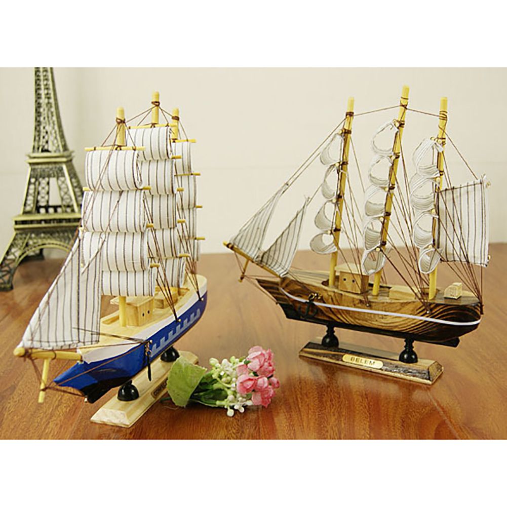 24CM Wooden Sailboat Model Nautical Decoration Theme Gift Home Office