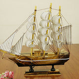 24CM Wooden Sailboat Model Nautical Decoration Theme Gift Home Office - Rear View