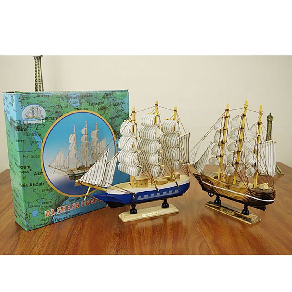 24CM Wooden Sailboat Model Nautical Decoration Theme Gift Home Office