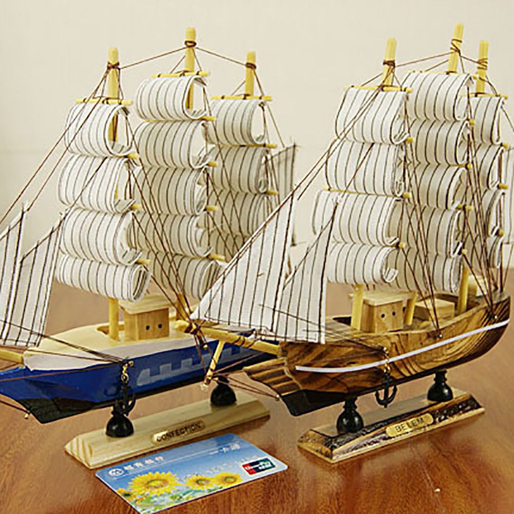 24CM Wooden Sailboat Model Nautical Decoration Theme Gift Home Office