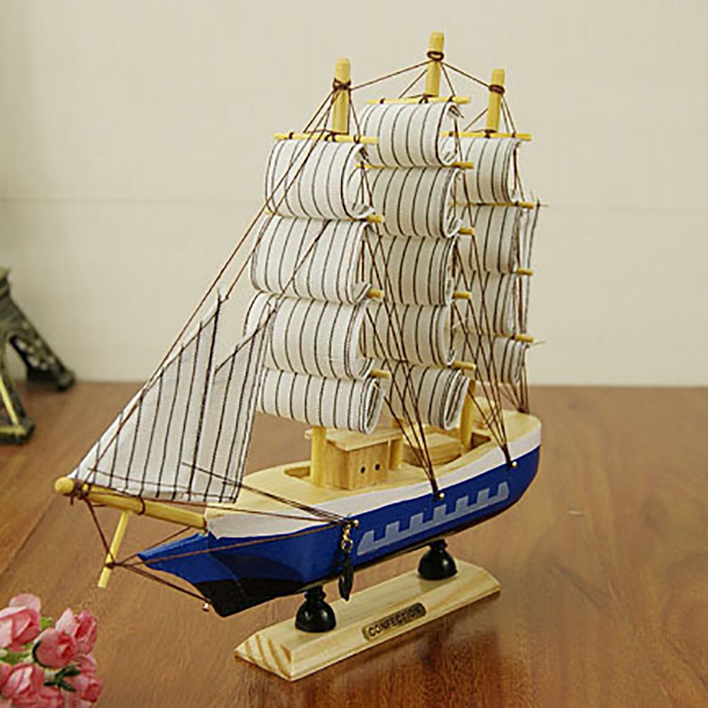 24CM Wooden Sailboat Model Nautical Decoration Theme Gift Home Office