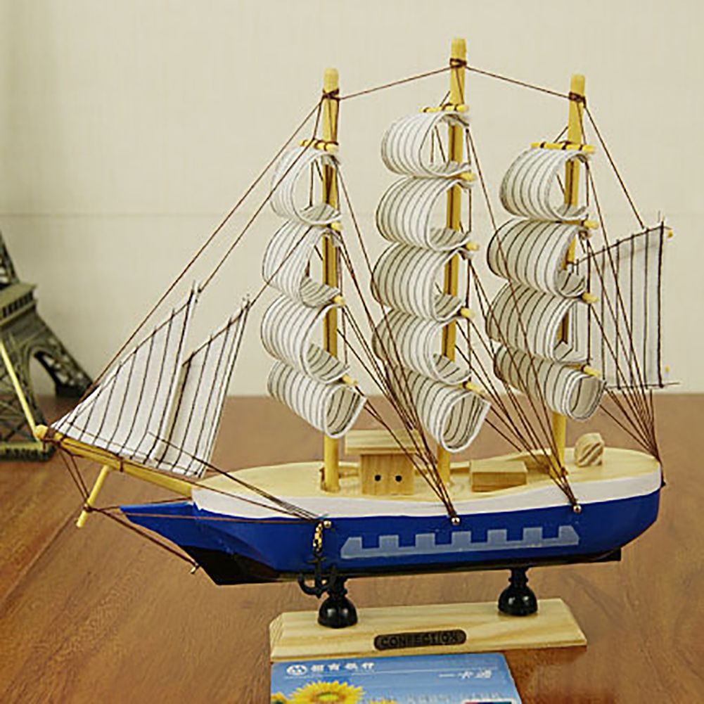 24CM Wooden Sailboat Model Nautical Decoration Theme Gift Home Office